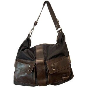 Matt & Nat Vegan Leather Tote Black Nylon Brown Detail Zipper Carryon Circa 2007